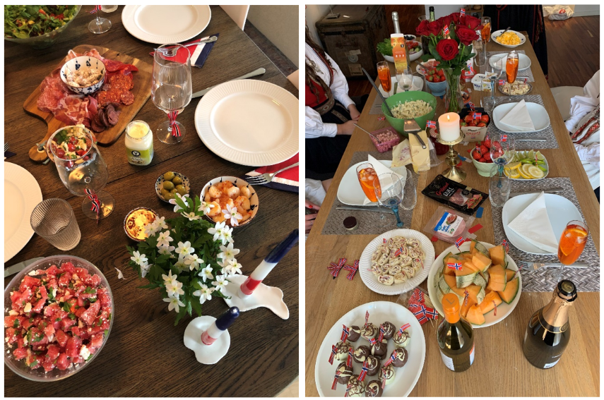 Norwegian flags waving during 17th of May parade