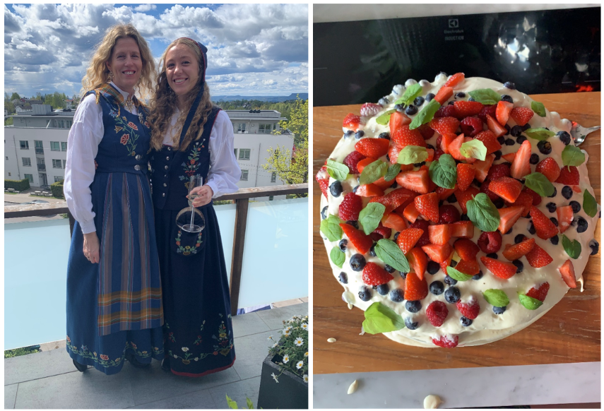 Norwegian flags waving during 17th of May parade